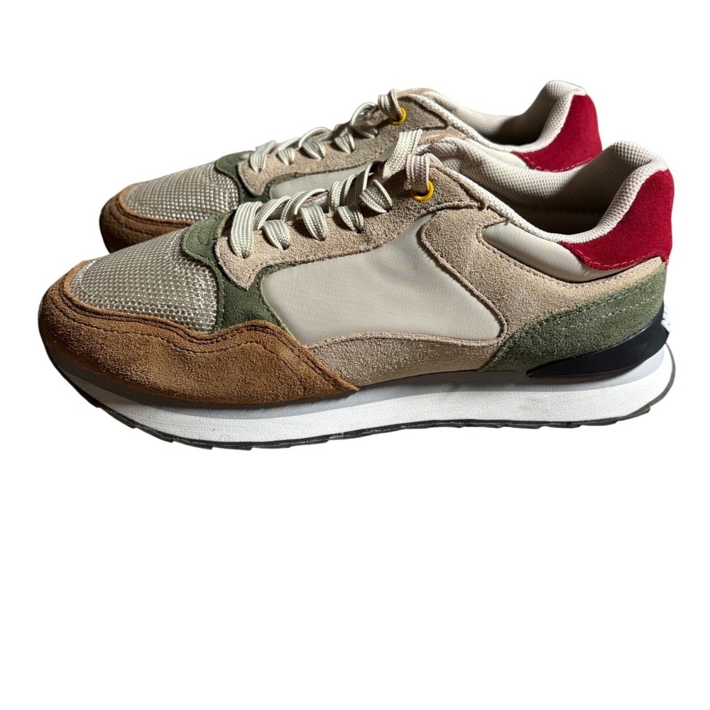HOFF Memphis Womens 6 Sneakers Tan Olive Green Red Suede Mesh Trainers Low Top